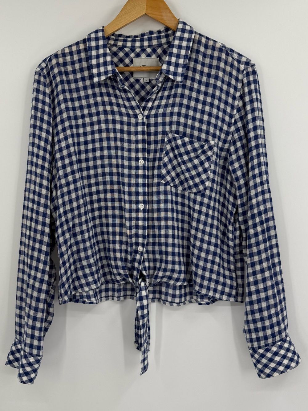 Rails Val Linen Blend Tie-Front Shirt | Blue Gingham | Medium